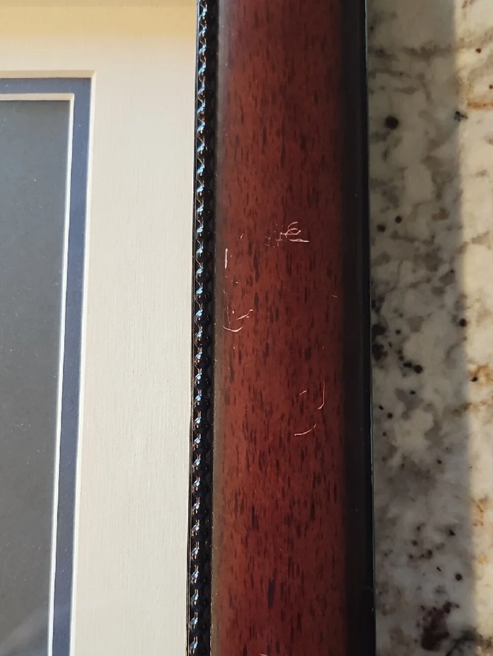 Source Unknown Brown Wood Frame with Cream Mat and Black Beaded Trim